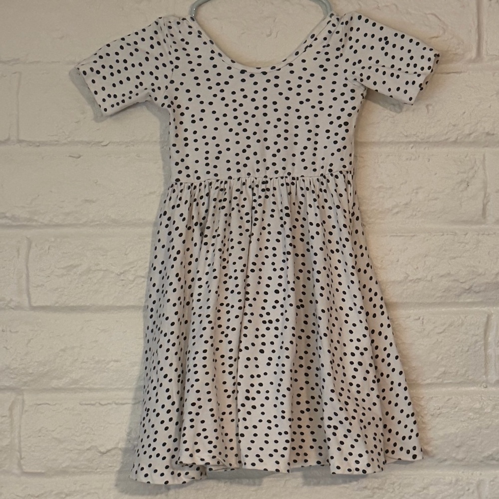 ALICE + AMES Short Sleeve Ballet Twirl Dress White Black Polka Dot